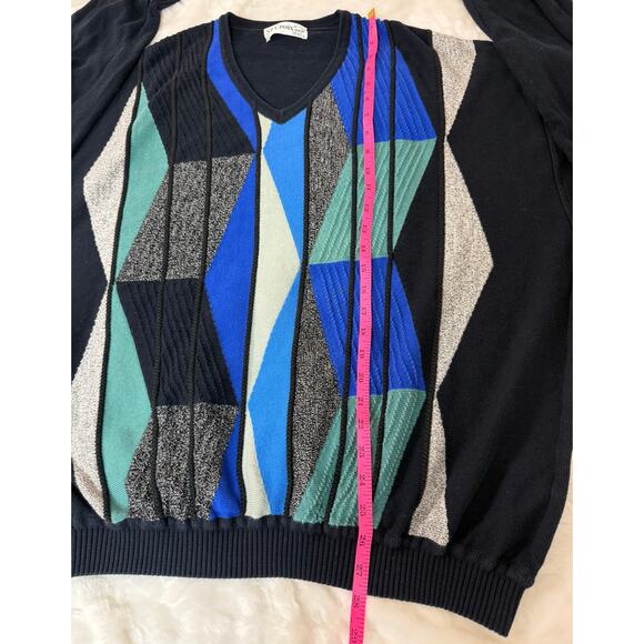 VTG 90s St. Croix V-neck Sweater Geometric 3D Knit Multicolor Grandpa Coogi XXL - Picture 9 of 10